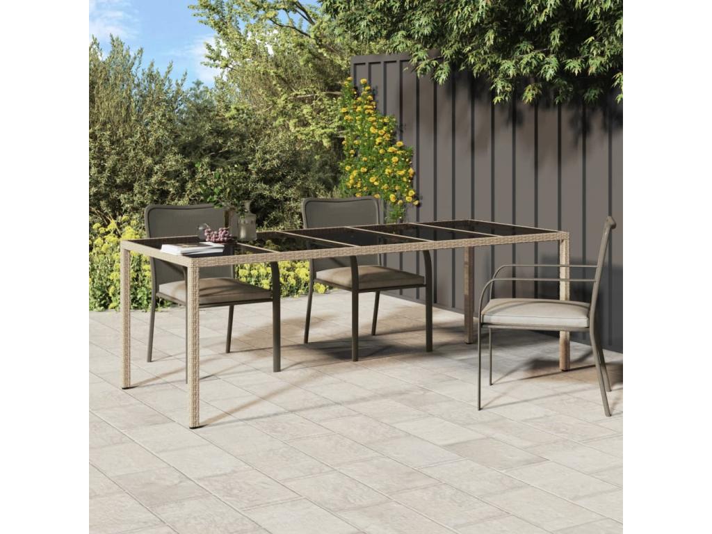 Table de jardin Beige 250x100x75 cm Verre trempé et poly rotin AATB44191