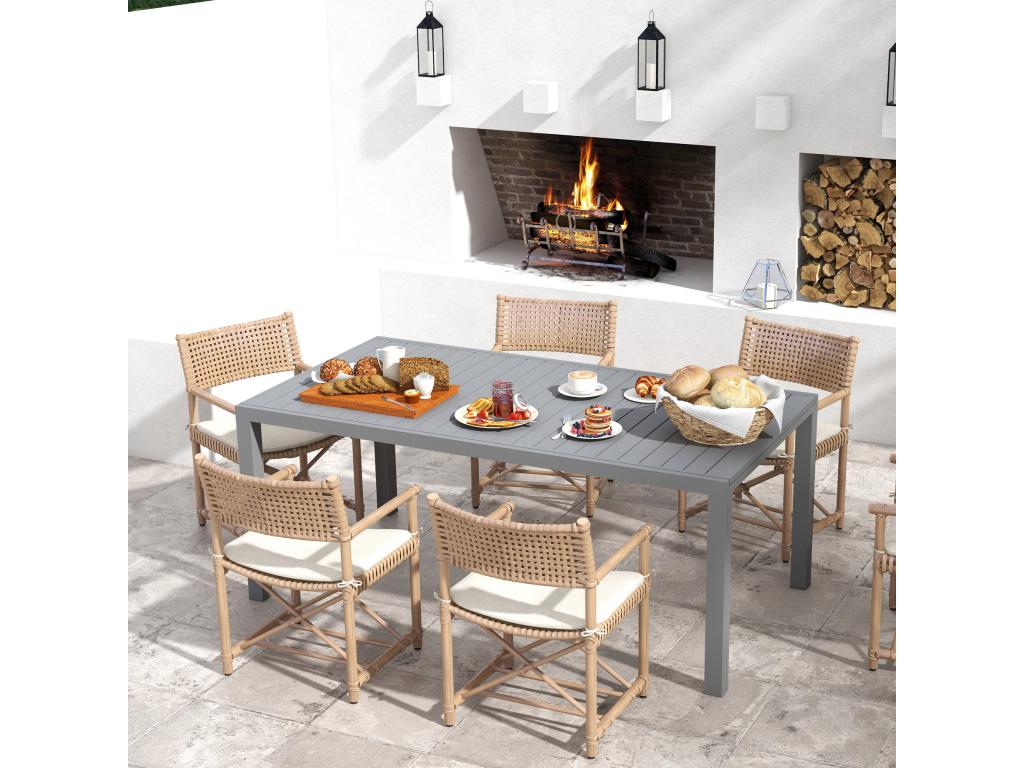 Table de jardin extensible 6-8 personnes dim- 180/240L x 94l x 73H cm alu gris DWOE07574