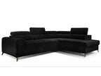 Canapé angle droit convertible avec appuis-tête réglables velours noir Chicyla 275cm YPTC82694