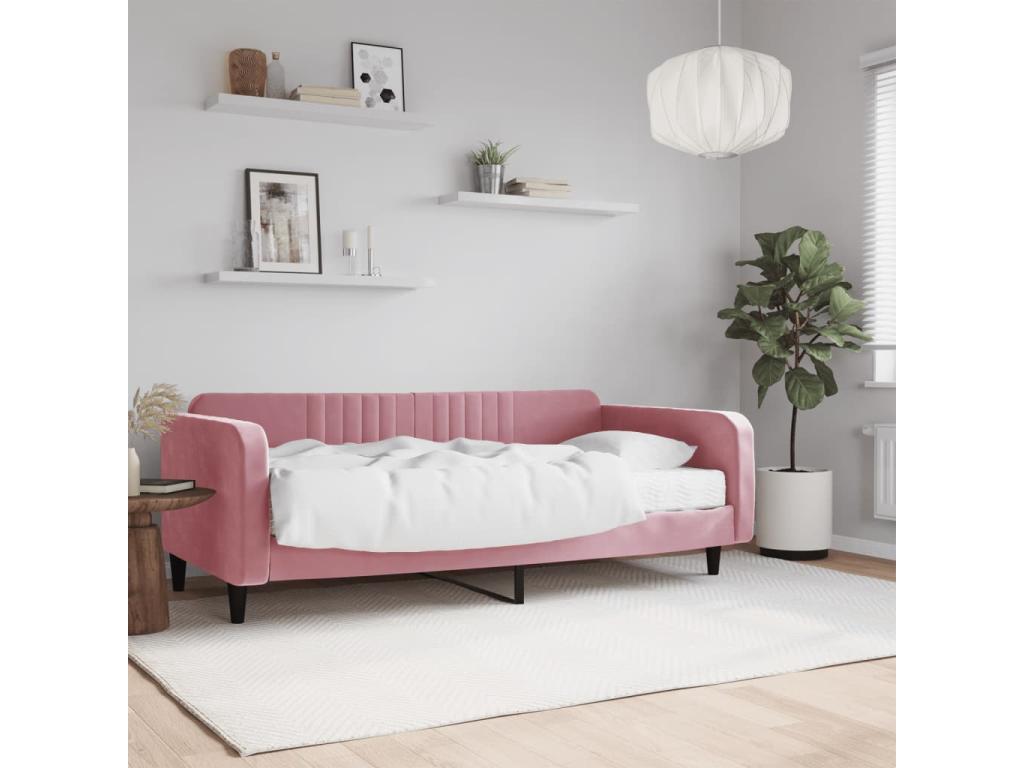 Lit de jour avec matelas rose 100x200 cm velours KRYP67741