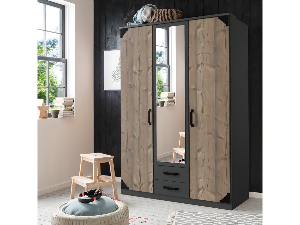Armoire placard meuble de rangement 2 portes Couleuris graphite/imitation chêne AIAR48488