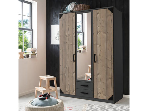 Armoire placard meuble de rangement 2 portes Couleuris graphite/imitation chêne AIAR48488