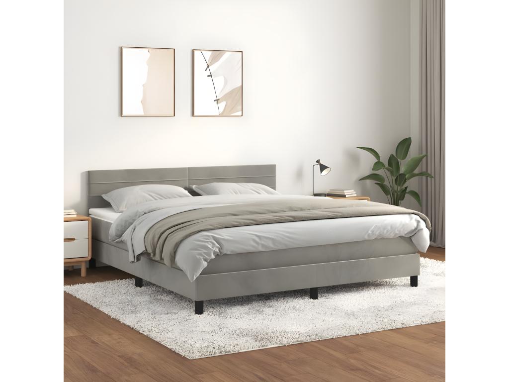 Lit à sommier tapissier et matelas Gris clair 160x200 Velours 2 NSZC53031