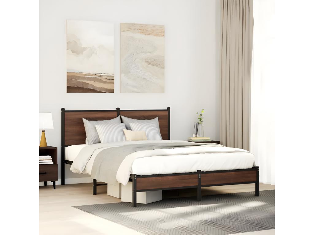 Cadre de lit en métal avec tête de lit chêne marron 137x190 cm UKCL04138