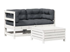 Salon de jardin 3 pcs avec coussins blanc bois de pin massif HJHA08314