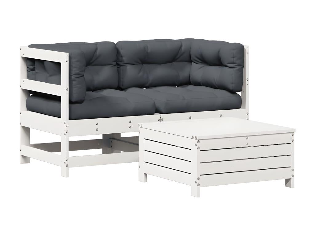 Salon de jardin 3 pcs avec coussins blanc bois de pin massif HJHA08314