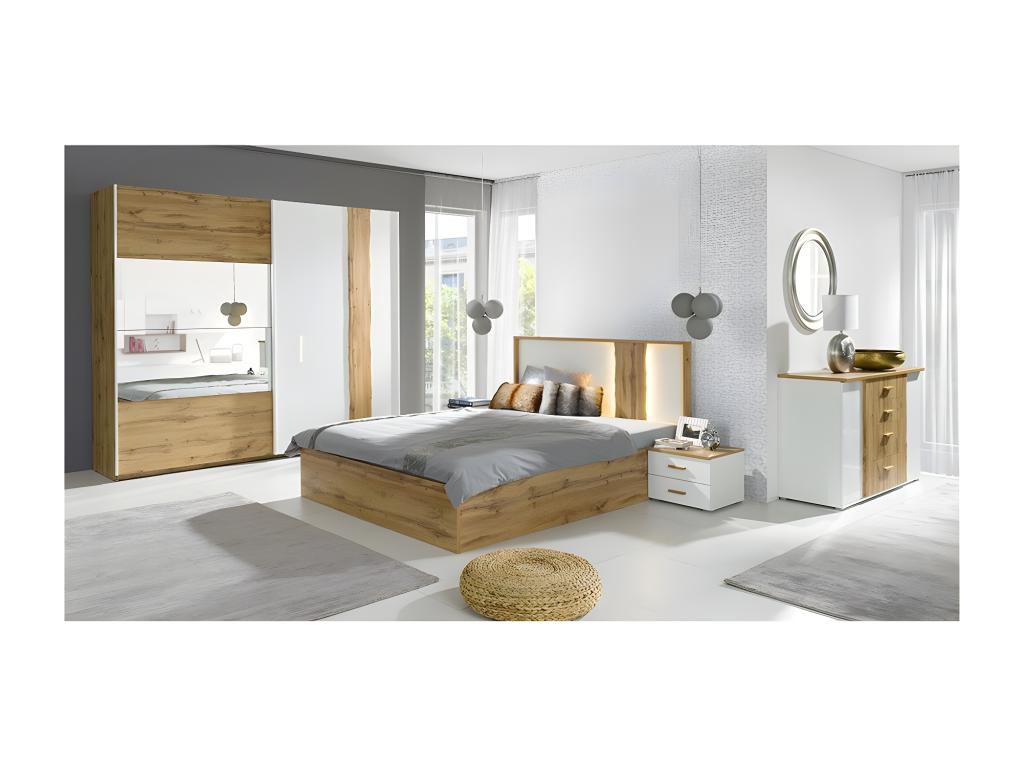 Lot de 2 tables de chevet WOOD avec 2 tiroirs Couleuris chêne et blanc alpin APCR46127