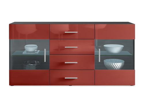 Buffet Noir Mat Façades En Bordeaux Laquées Avec LED 72x139x35 FMFV84011