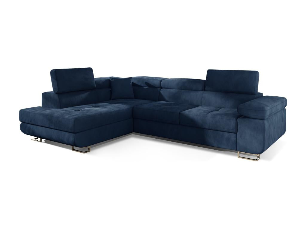 Canapé d'angle gauche convertible velours bleu marine Chicyla 275cm GUBJ45446
