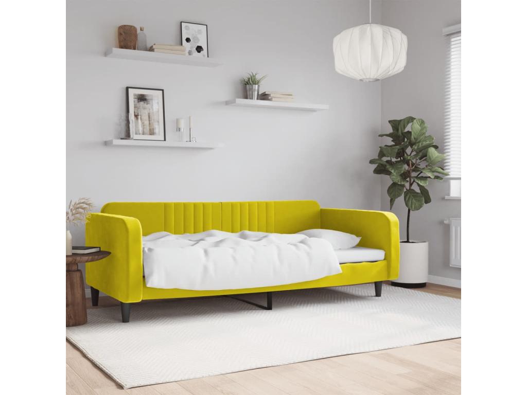 Lit de repos jaune 90x200 velours GEDJ17147