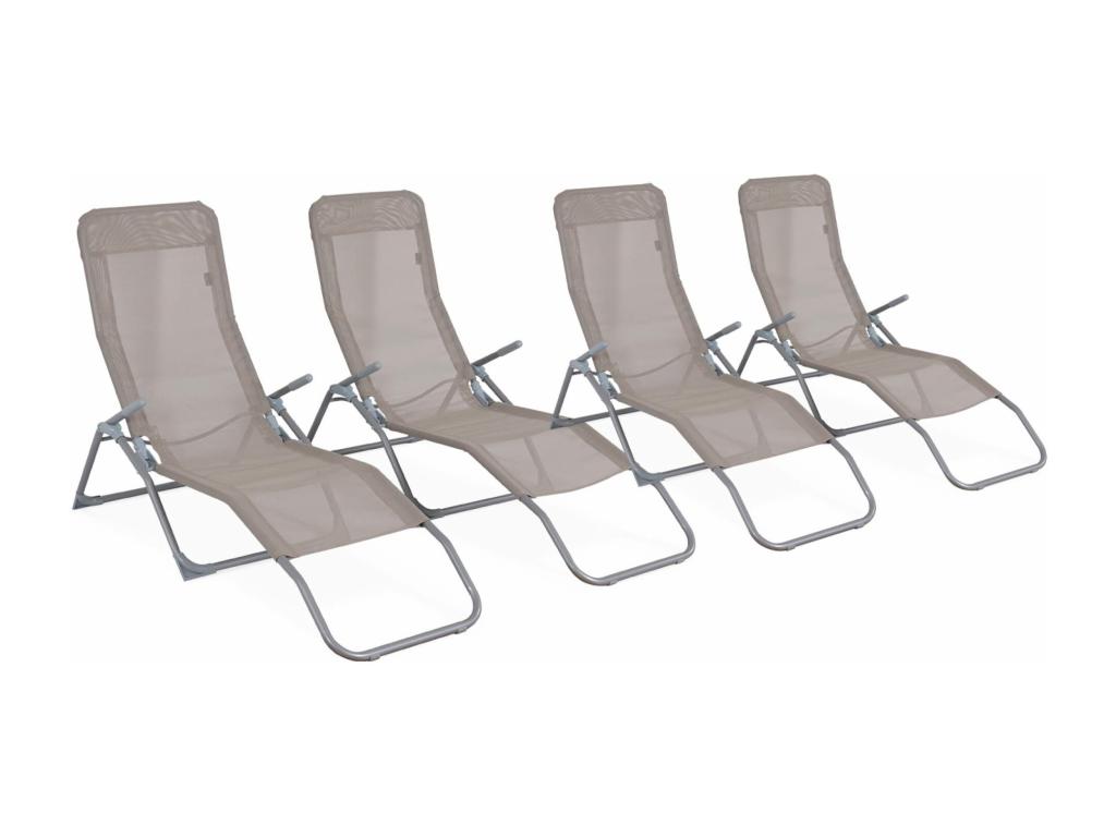 Lot de 4 bains de soleil pliants - Chicyla - Transats textilène 2 positions- chaises longues OGTL51126