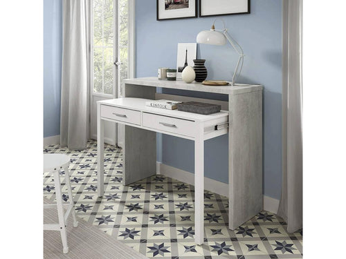 Bureau Chicyla Bureau avec plateau extensible Bureau PC avec 2 tiroirs 99x36h88 cm Ciment et Blanc GFHZ83366
