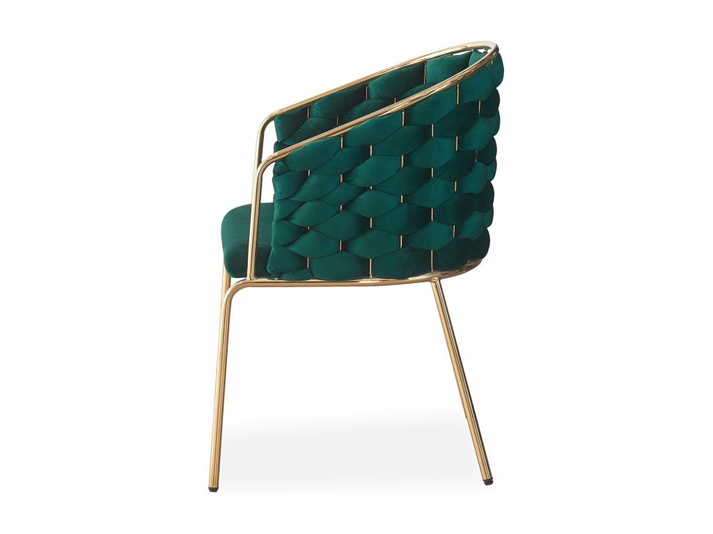 Lot de 2 chaises design au dossier arrondi style maillage Tricotane Velours Vert et Métal Or OPXW34697