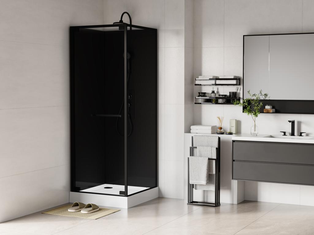 Cabine de douche installation réversible - Hauteur ajustable - Noir - L80 x l80 x H213/232 cm - Laviecasa PTUU74286