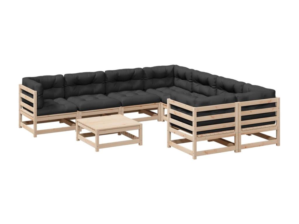 Salon de jardin 9 pièces avec coussins bois de pin massif IHNI38847