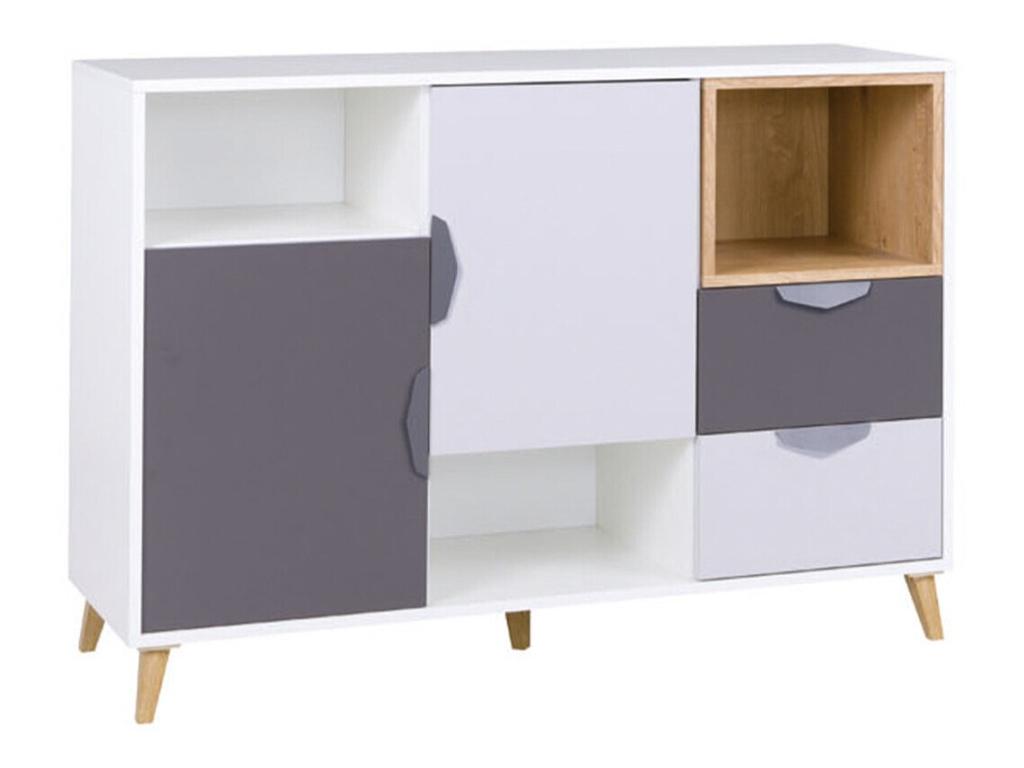 Commode Chicyla 106 Lefkas chêne - Blanc - Graphite - Gris Avec tiroirs et portes 84x120cm DHKW72663