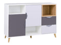 Commode Chicyla 106 Lefkas chêne - Blanc - Graphite - Gris Avec tiroirs et portes 84x120cm DHKW72663