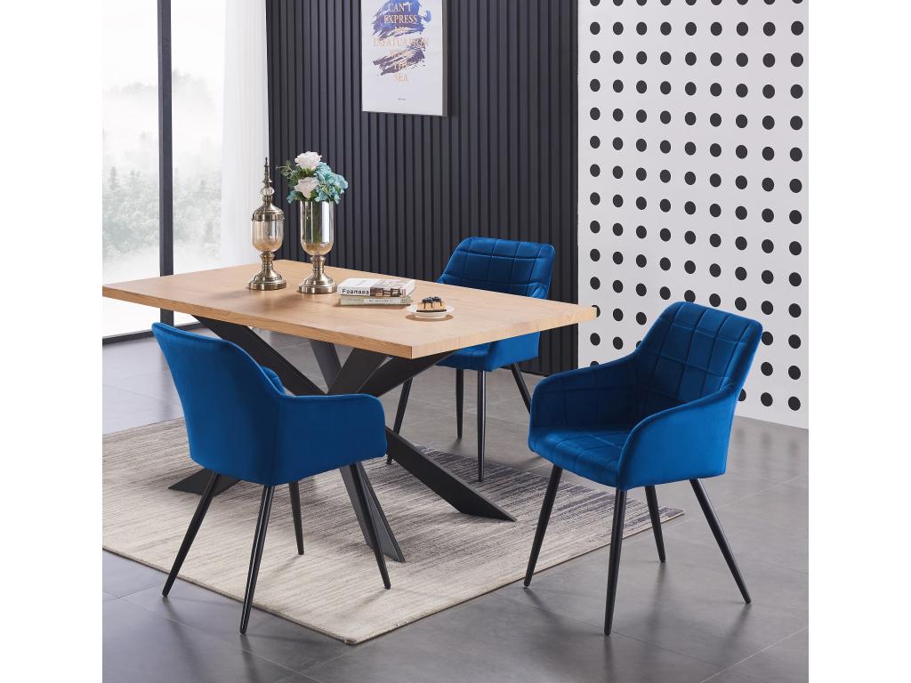 Lot de 6 chaises de salle à manger Chicyla - Tapissées de velours avec pieds en métal - Bleu HTFH65920