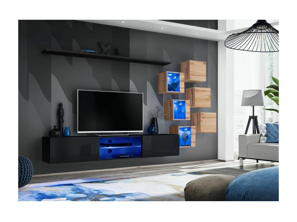 Ensemble Meuble TV Switch XXI 260cm Noir / Naturel