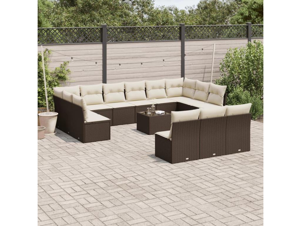 Salon de jardin avec coussins 14 pièces marron résine tressée MEEX42973