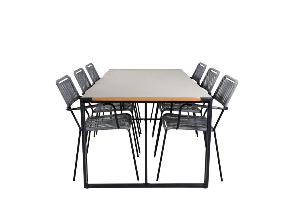 Chicyla Ensemble table et chaises de jardin table 100x200cm et 6 chaises avec accoudoirs G Chicyla noir naturel gris. BTLY25412