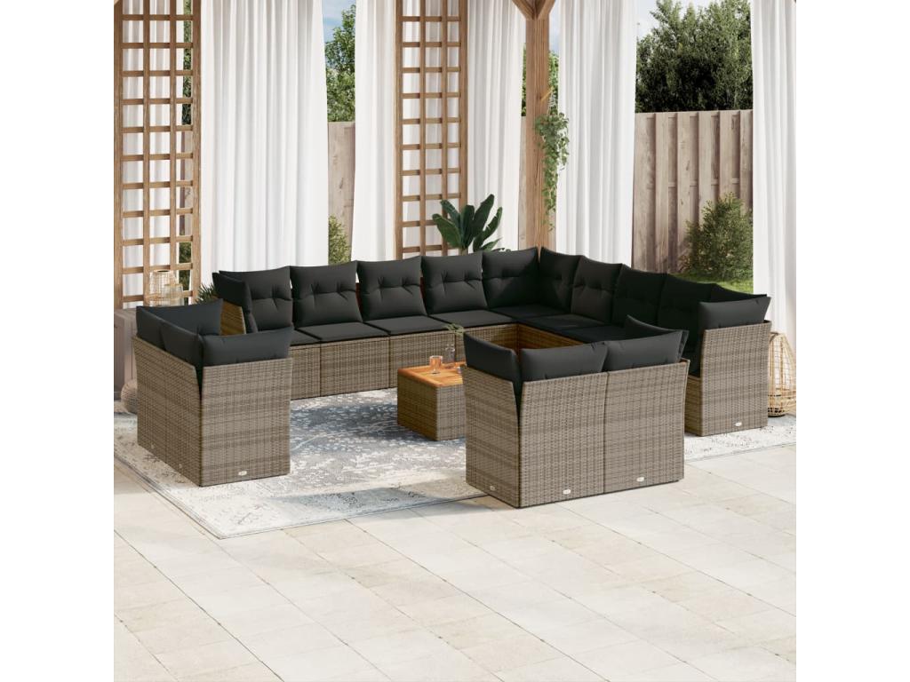 Salon de jardin avec coussins 14 pcs gris résine tressée UMDG17152