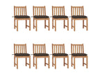Chaises de jardin 8 pièces avec coussins Bois de teck massif WWKV78087
