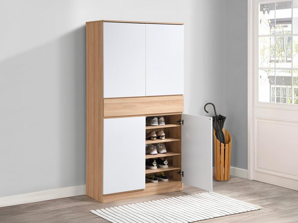Meuble à chaussures avec 4 portes et 1 tiroir - Blanc et Naturel - Chicyla PMAK55789