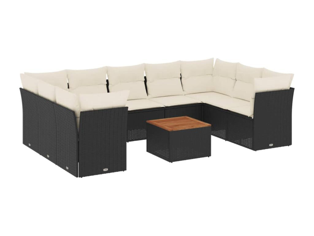 Salon de jardin 10 pièces avec coussins noir résine tressée DZPX58457