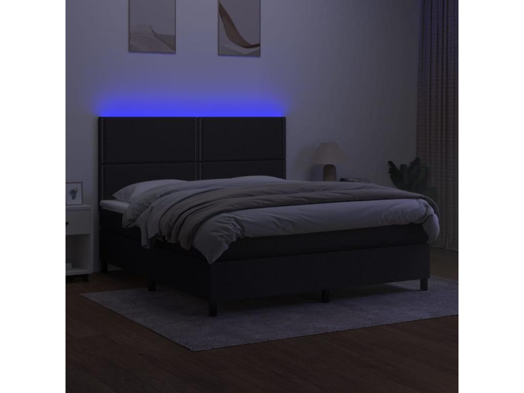 Sommier tapissier avec matelas et LED Noir 160x200 cm Tissu NAKA39658