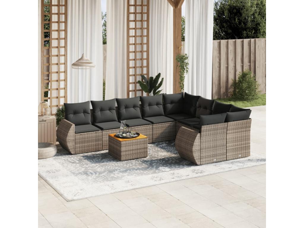 Salon de jardin 9 pcs avec coussins gris résine tressée JYRM90487