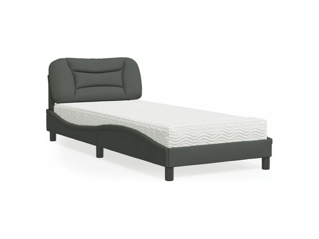 Lit avec matelas gris foncé 90x190 tissu BIXJ05908
