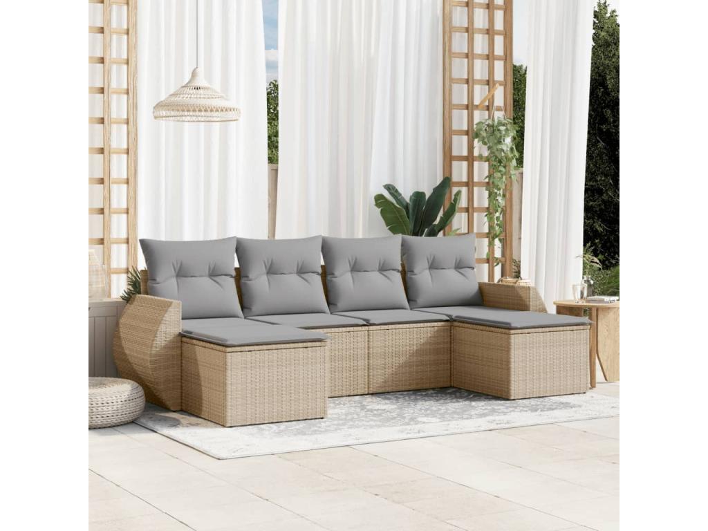 Salon de jardin avec coussins 6 pièces beige résine tressée NKSZ99792