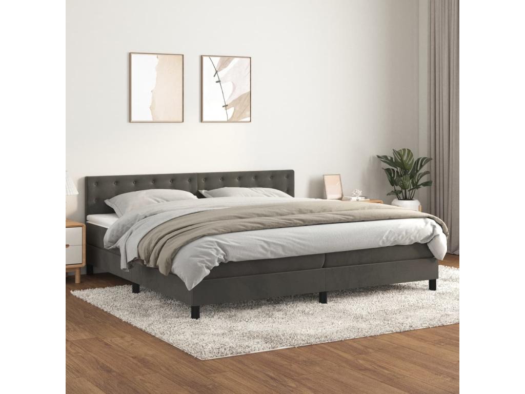 Lit à sommier tapissier et matelas Gris foncé 200x200cm Velours KWHV63413