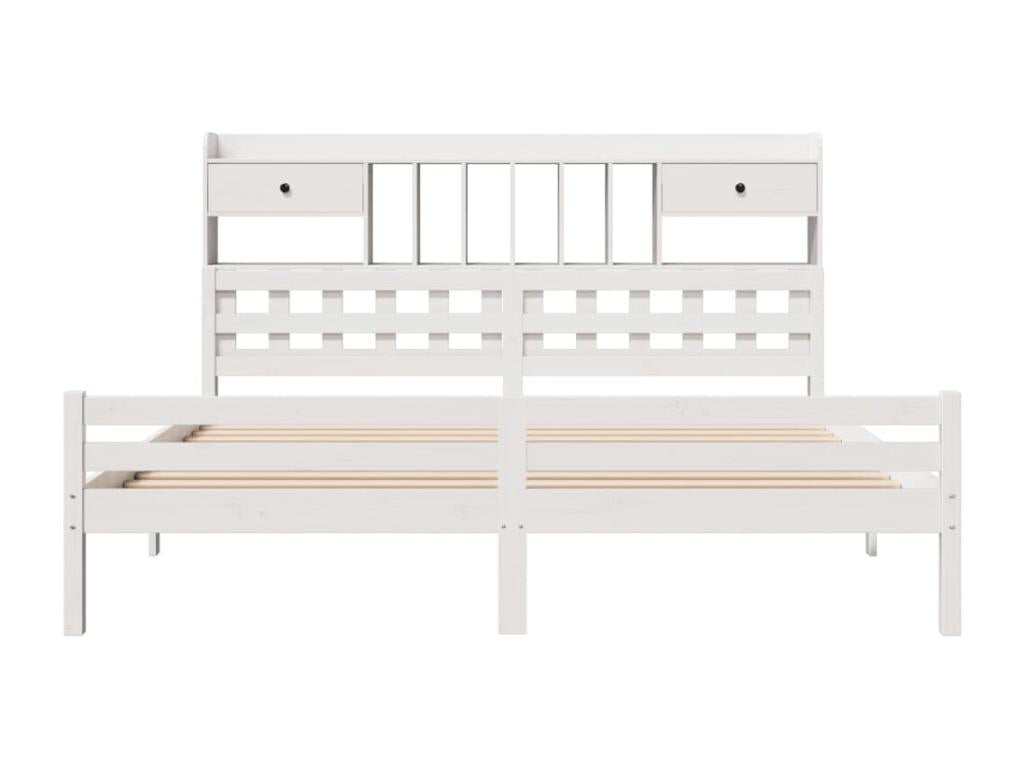 Lit bibliothèque sans matelas blanc 200x200 cm bois pin massif VJNH73626