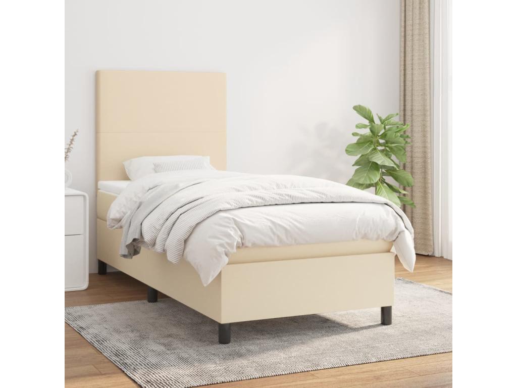 Lit à sommier tapissier et matelas Crème 90x190 Tissu QJLA54145