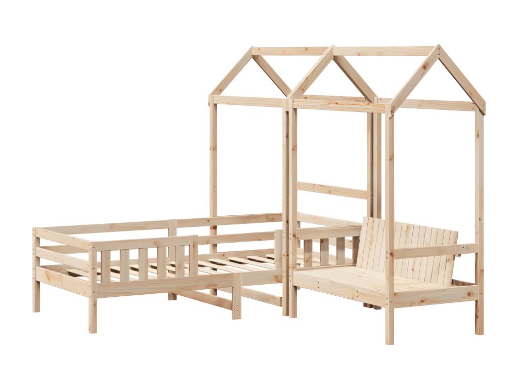 Ensemble de lit et de banc avec toit 100x200 cm bois pin massif IIIB32529
