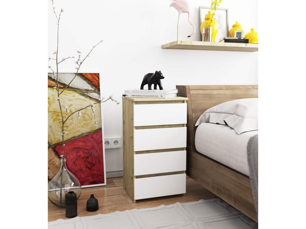 Commode Chicyla CL4 Chêne Chicyla 40 cm 4 tiroirs façade Blanche 40x35x74 cm QPCX80162