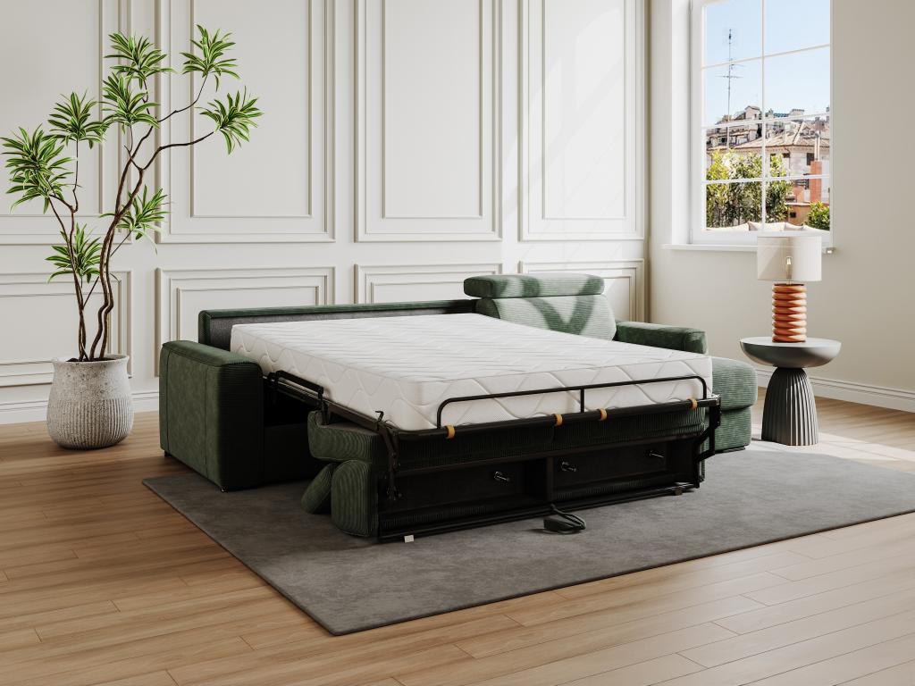Canapé d'angle réversible convertible express en velours côtelé vert - Couchage 140 cm - Matelas 18 cm - Chicyla TKGN98626