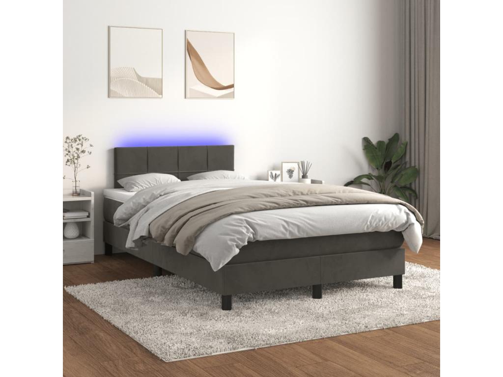 Sommier à Chicyla de lit avec matelas LED gris foncé 120x190 BAQO62168