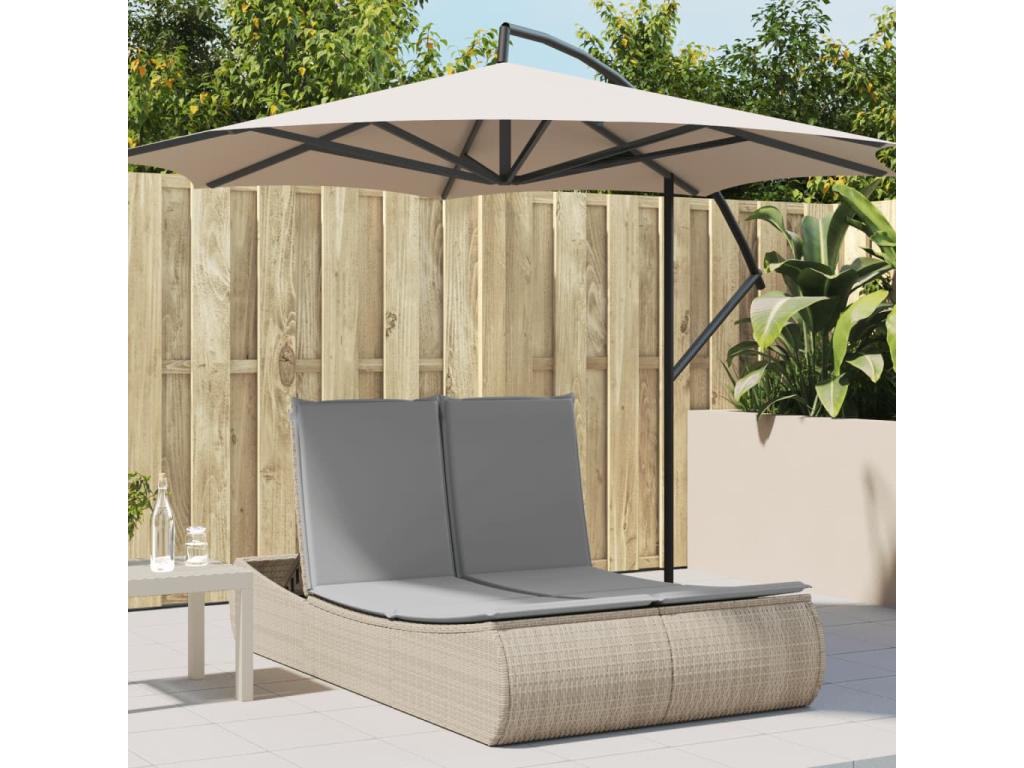 Chaise longue double avec coussins beige résine tressée PNRK34653