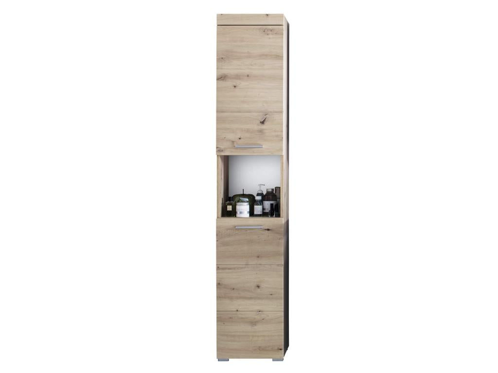 Meuble de salle de bain mélaminé - Meuble Colonne- Chêne- L-H-P 37 - 190 - 31 cm GLHJ65885