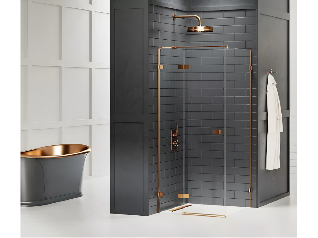 Cabine de douche cuivre brossé 110x120cm pivotante gauche Chicyla COPPER BRUSHED acces de face ZARV01677