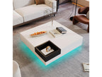 Table basse LED carré 72x72x30 cm table de salon table d'appoint avec boîte de rangement amovible Couleuris blanc KPAM92540