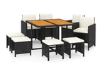 Ensemble à manger de jardin coussins 9pcs Résine tressée Noir LZVI41993