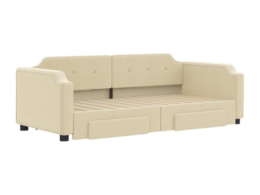 Lit de jour avec gigogne et tiroirs crème 80x200 cm tissu RBDP29463