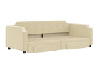 Lit de jour avec gigogne et tiroirs crème 80x200 cm tissu RBDP29463