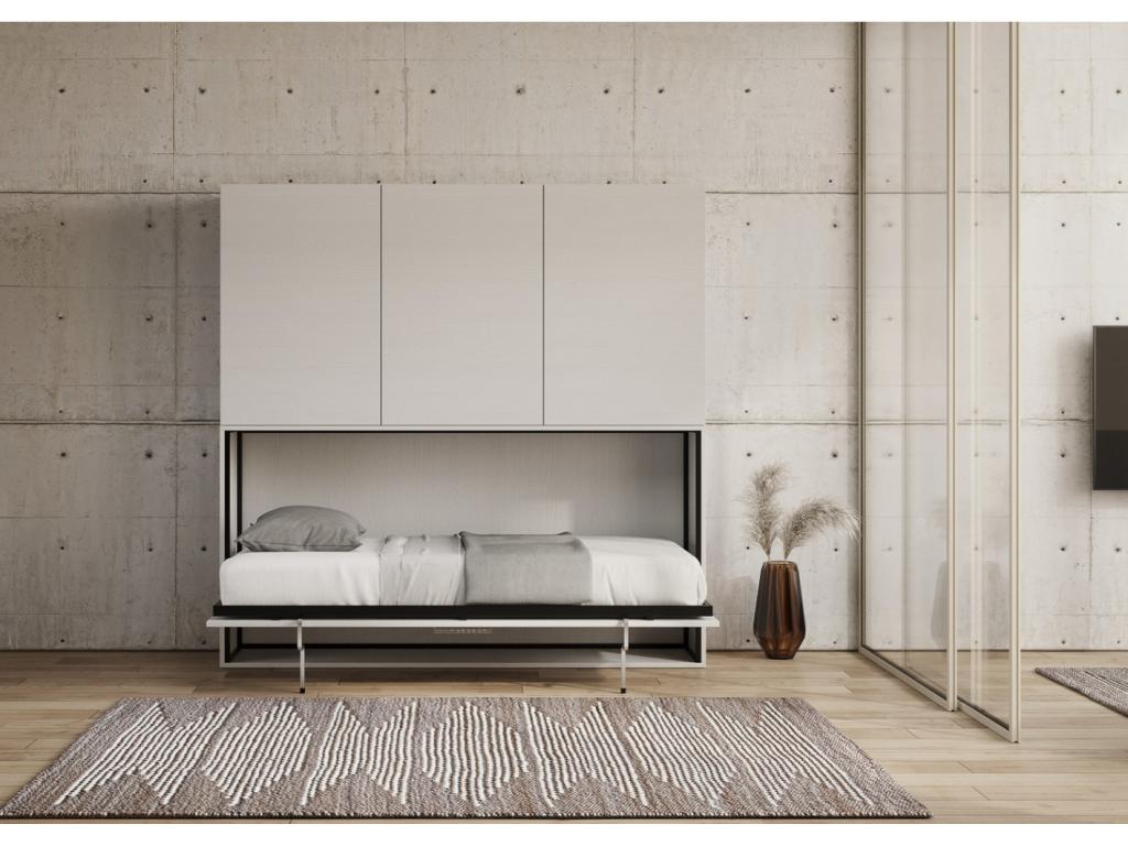 Lit escamotable horizontal blanc Chicyla 85x185 avec rangement et bibliothèque composition D-1 matelas 85x185cm RQOV74285