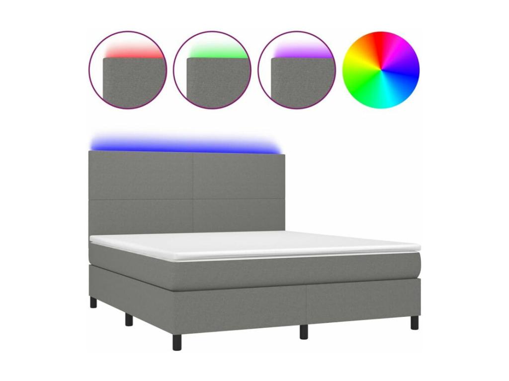 Sommier à Chicyla de lit et matelas et LED Gris foncé 160x200 PLIJ24800