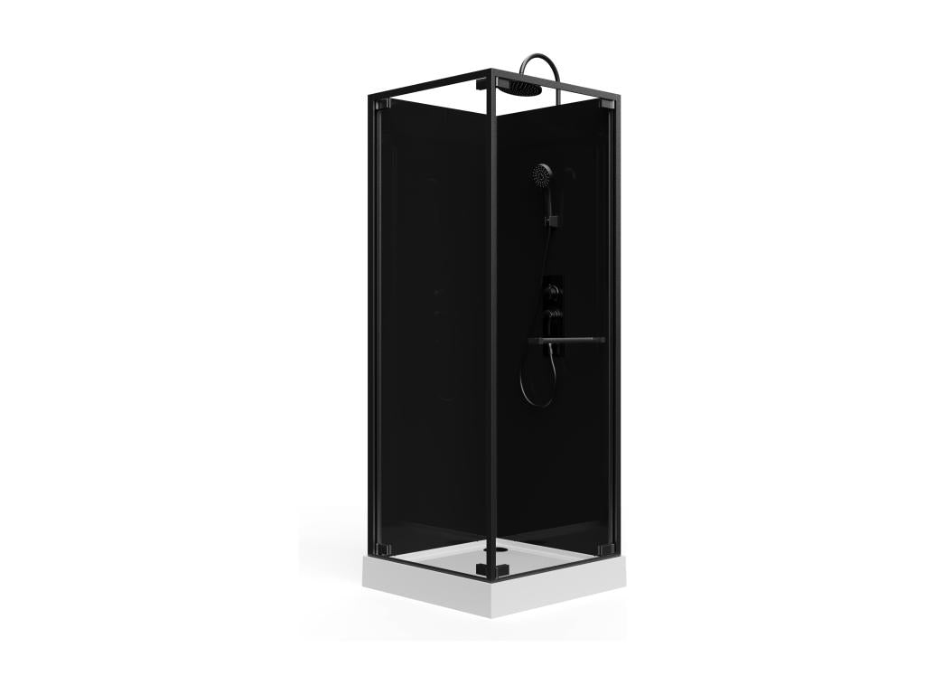 Cabine de douche installation réversible - Hauteur ajustable - Noir - L80 x l80 x H213/232 cm - Laviecasa PTUU74286